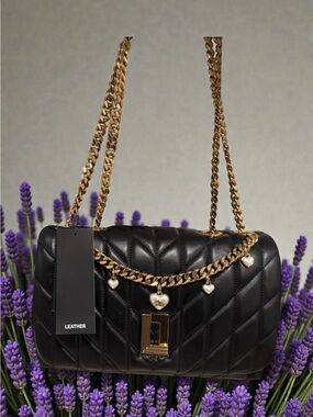 Karl Lagerfeld Black Quilted Leather Chain Shoulder Bag